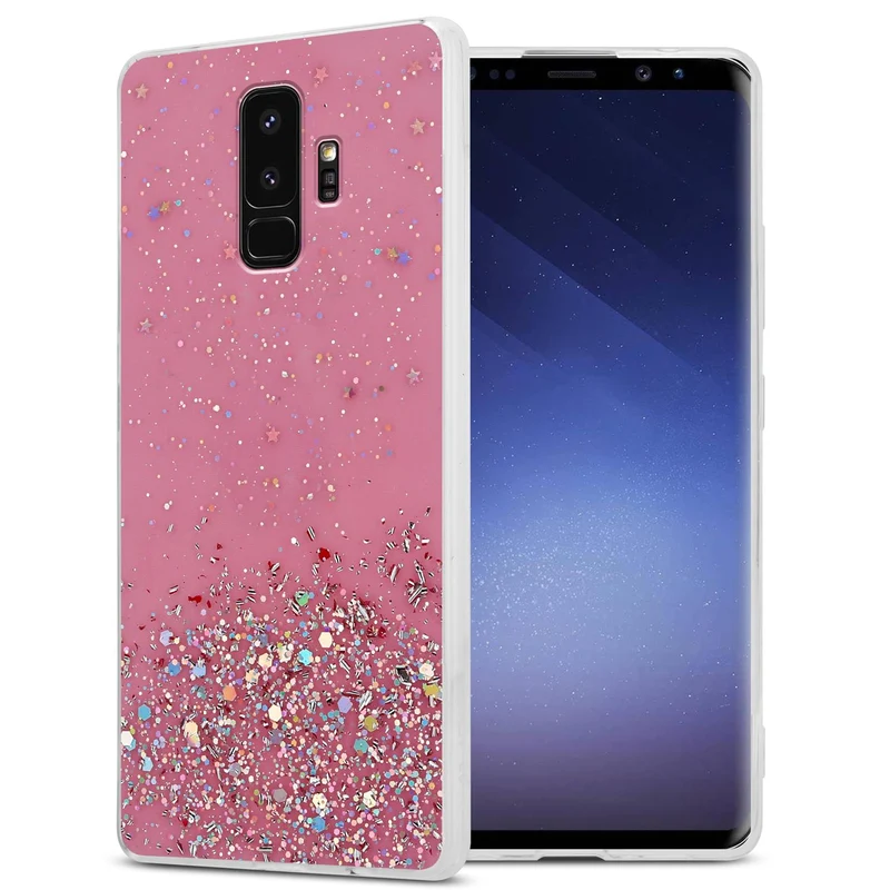 Cadorabo Hülle kompatibel mit Samsung Galaxy S9 PLUS Schutzhülle aus flexiblem TPU Silikon mit funkelnden Glitter