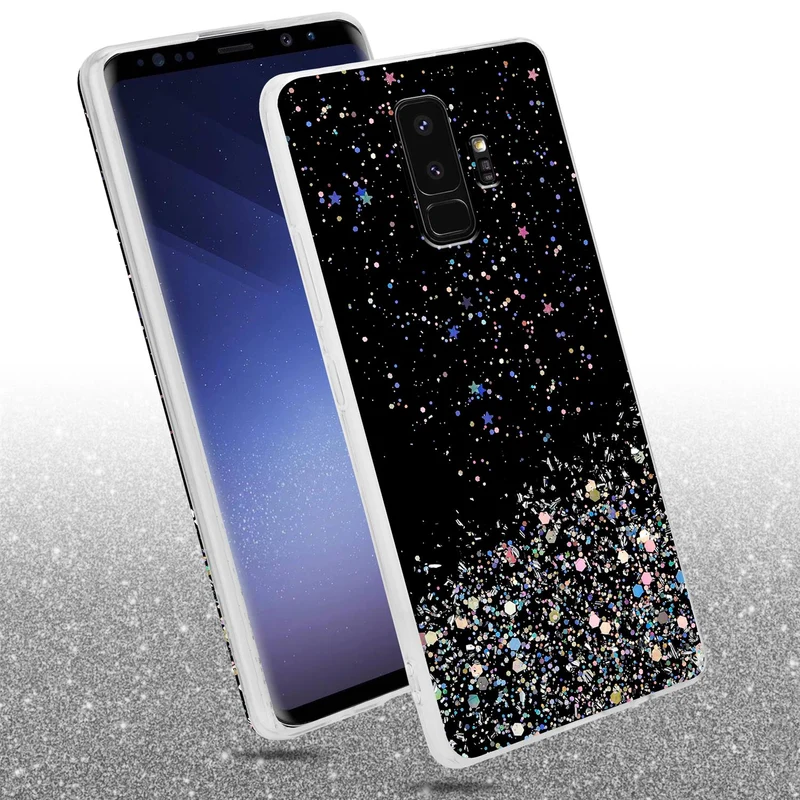 Cadorabo Hülle kompatibel mit Samsung Galaxy S9 PLUS Schutzhülle aus flexiblem TPU Silikon mit funkelnden Glitter