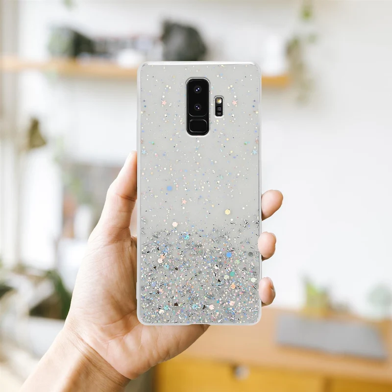 Cadorabo Hülle kompatibel mit Samsung Galaxy S9 PLUS Schutzhülle aus flexiblem TPU Silikon mit funkelnden Glitter