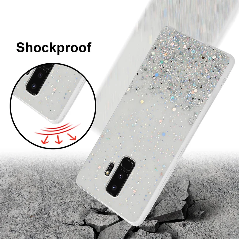 Cadorabo Hülle kompatibel mit Samsung Galaxy S9 PLUS Schutzhülle aus flexiblem TPU Silikon mit funkelnden Glitter