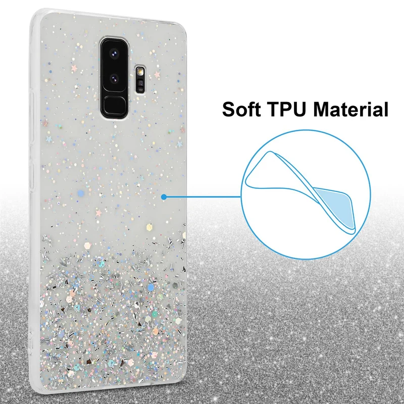 Cadorabo Hülle kompatibel mit Samsung Galaxy S9 PLUS Schutzhülle aus flexiblem TPU Silikon mit funkelnden Glitter