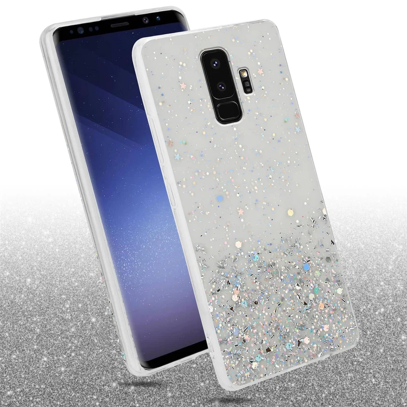 Cadorabo Hülle kompatibel mit Samsung Galaxy S9 PLUS Schutzhülle aus flexiblem TPU Silikon mit funkelnden Glitter