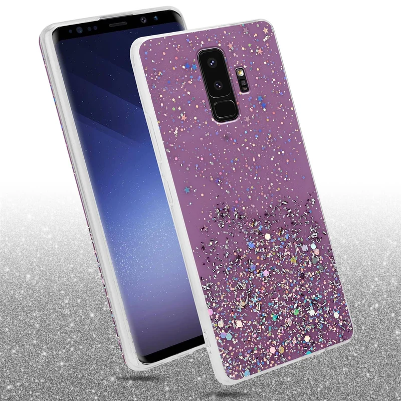 Cadorabo Hülle kompatibel mit Samsung Galaxy S9 PLUS Schutzhülle aus flexiblem TPU Silikon mit funkelnden Glitter