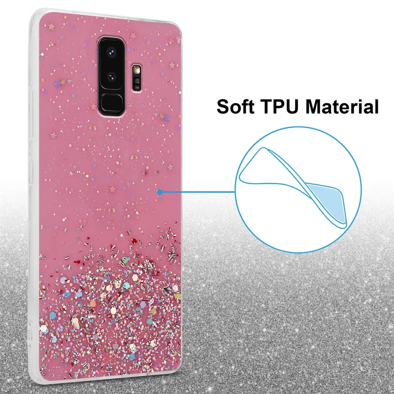 Cadorabo Hülle kompatibel mit Samsung Galaxy S9 PLUS Schutzhülle aus flexiblem TPU Silikon mit funkelnden Glitter