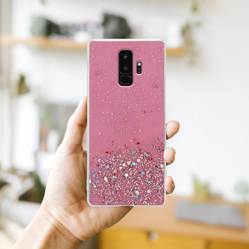 Cadorabo Hülle kompatibel mit Samsung Galaxy S9 PLUS Schutzhülle aus flexiblem TPU Silikon mit funkelnden Glitter