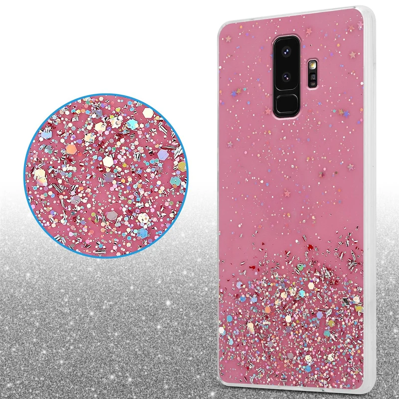 Cadorabo Hülle kompatibel mit Samsung Galaxy S9 PLUS Schutzhülle aus flexiblem TPU Silikon mit funkelnden Glitter