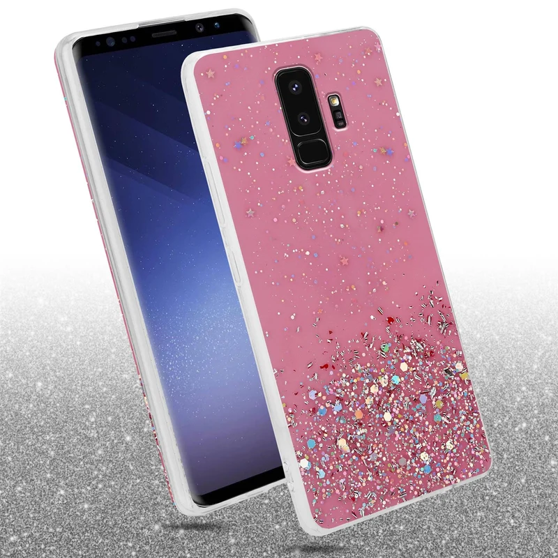 Cadorabo Hülle kompatibel mit Samsung Galaxy S9 PLUS Schutzhülle aus flexiblem TPU Silikon mit funkelnden Glitter
