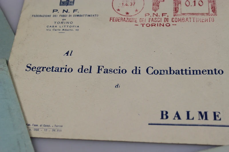 Nr. 6 Umschläge mit der Überschrift „PNF Fasci di Combattimento di Torino“.