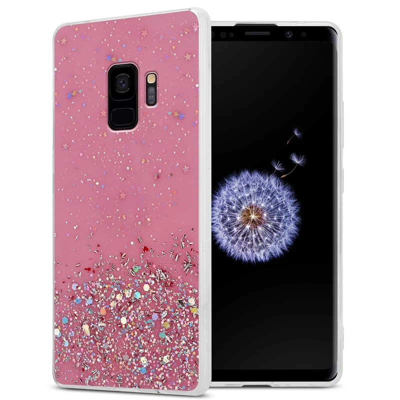 Cadorabo Hülle kompatibel mit Samsung Galaxy S9 Schutzhülle aus flexiblem TPU Silikon mit funkelnden Glitter
