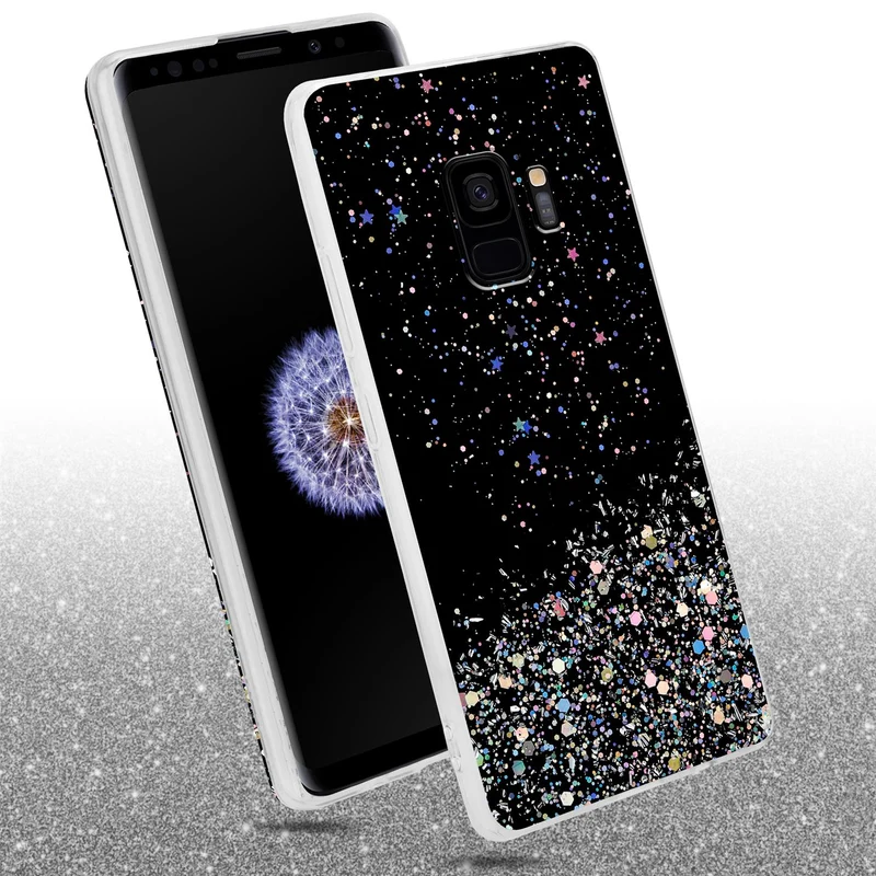 Cadorabo Hülle kompatibel mit Samsung Galaxy S9 Schutzhülle aus flexiblem TPU Silikon mit funkelnden Glitter