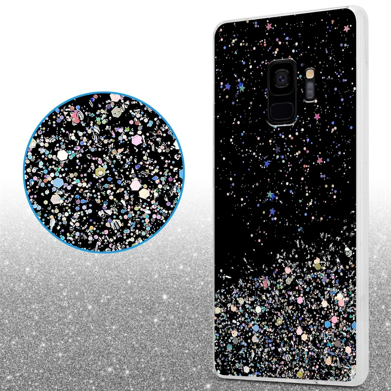 Cadorabo Hülle kompatibel mit Samsung Galaxy S9 Schutzhülle aus flexiblem TPU Silikon mit funkelnden Glitter