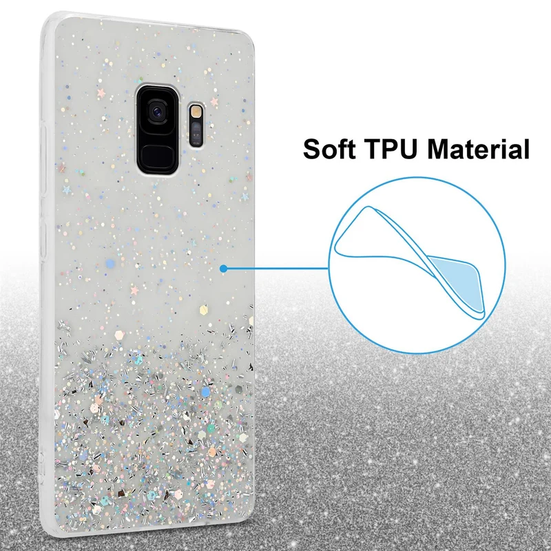 Cadorabo Hülle kompatibel mit Samsung Galaxy S9 Schutzhülle aus flexiblem TPU Silikon mit funkelnden Glitter