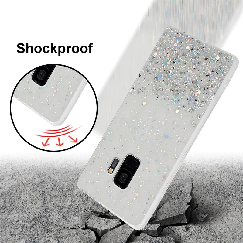 Cadorabo Hülle kompatibel mit Samsung Galaxy S9 Schutzhülle aus flexiblem TPU Silikon mit funkelnden Glitter