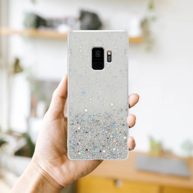 Cadorabo Hülle kompatibel mit Samsung Galaxy S9 Schutzhülle aus flexiblem TPU Silikon mit funkelnden Glitter