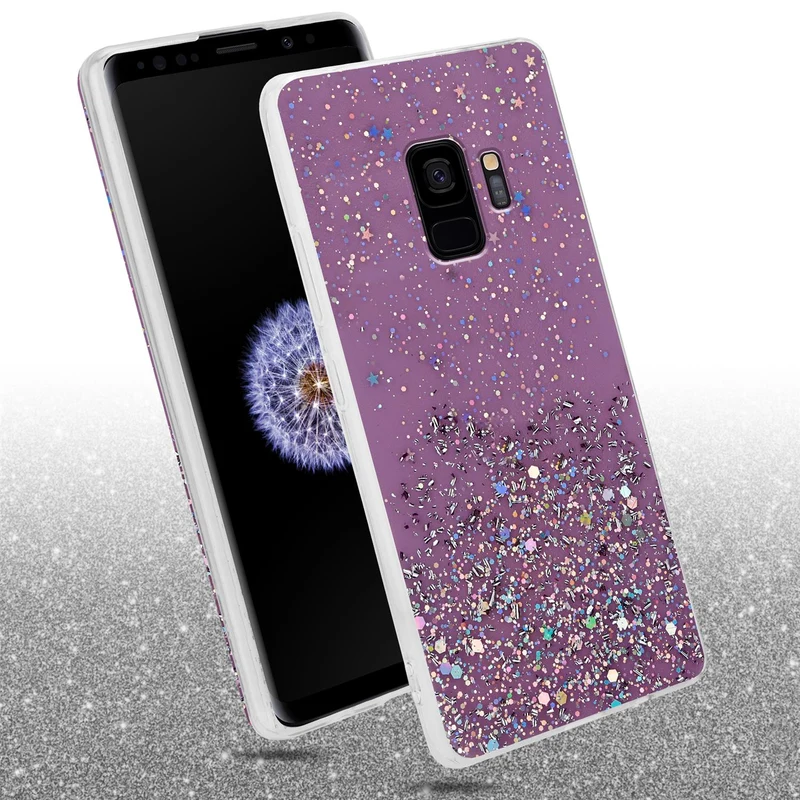 Cadorabo Hülle kompatibel mit Samsung Galaxy S9 Schutzhülle aus flexiblem TPU Silikon mit funkelnden Glitter