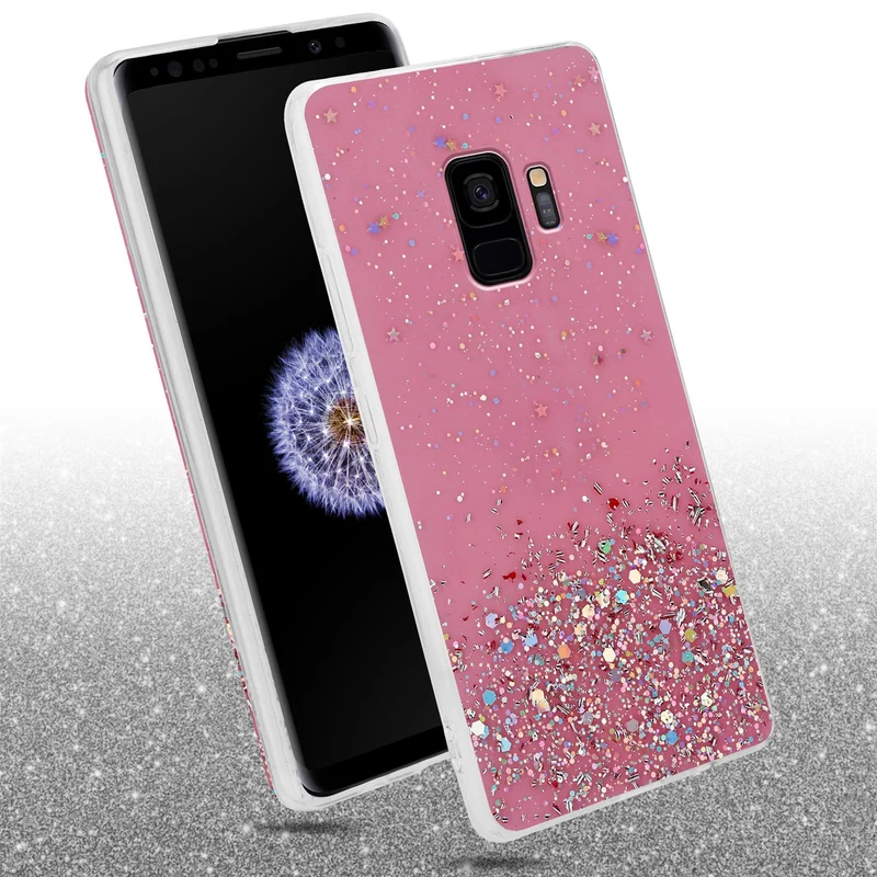 Cadorabo Hülle kompatibel mit Samsung Galaxy S9 Schutzhülle aus flexiblem TPU Silikon mit funkelnden Glitter