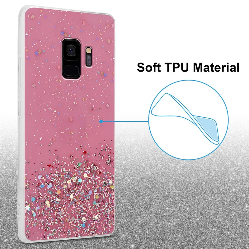 Cadorabo Hülle kompatibel mit Samsung Galaxy S9 Schutzhülle aus flexiblem TPU Silikon mit funkelnden Glitter