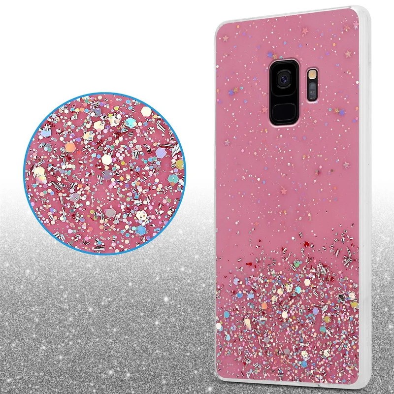 Cadorabo Hülle kompatibel mit Samsung Galaxy S9 Schutzhülle aus flexiblem TPU Silikon mit funkelnden Glitter