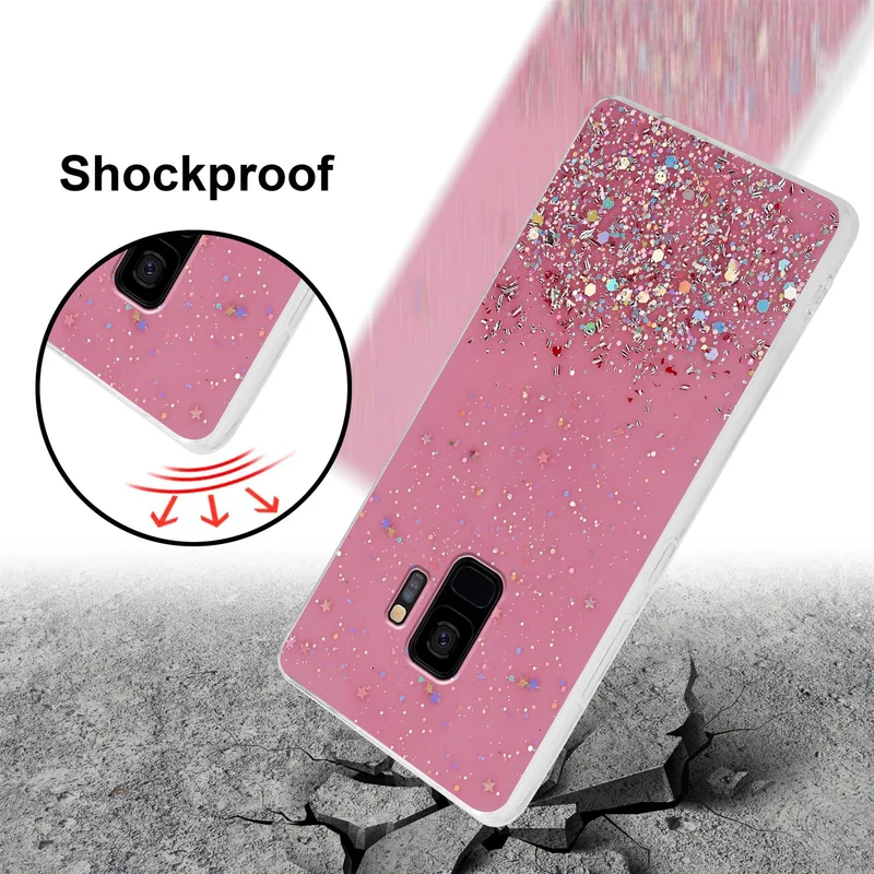 Cadorabo Hülle kompatibel mit Samsung Galaxy S9 Schutzhülle aus flexiblem TPU Silikon mit funkelnden Glitter