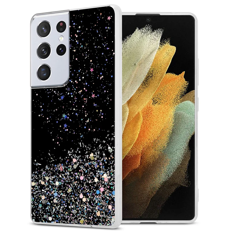 Cadorabo Hülle kompatibel mit Samsung Galaxy S21 ULTRA Schutzhülle aus flexiblem TPU Silikon mit funkelnden Glitter
