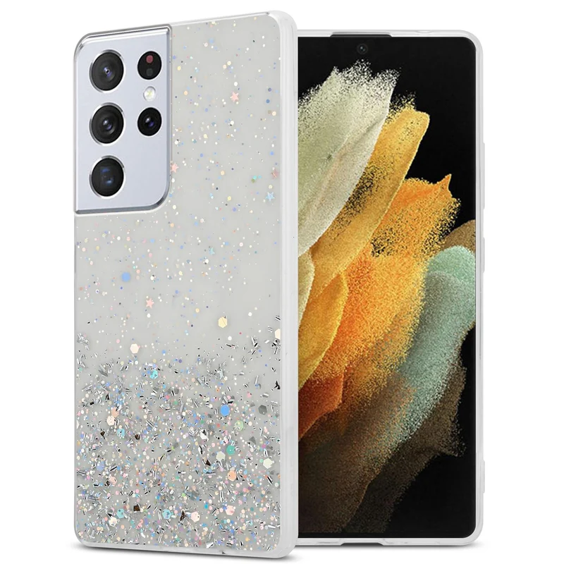 Cadorabo Hülle kompatibel mit Samsung Galaxy S21 ULTRA Schutzhülle aus flexiblem TPU Silikon mit funkelnden Glitter