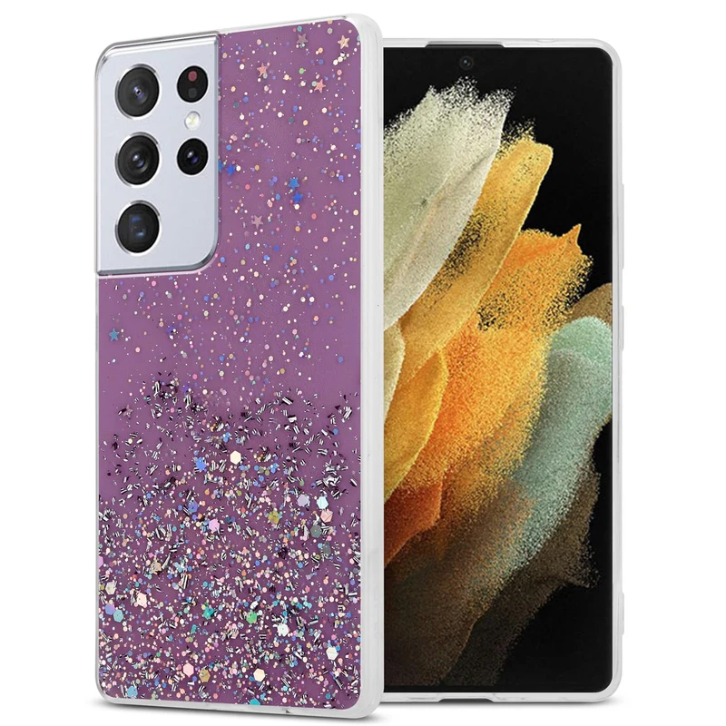 Cadorabo Hülle kompatibel mit Samsung Galaxy S21 ULTRA Schutzhülle aus flexiblem TPU Silikon mit funkelnden Glitter