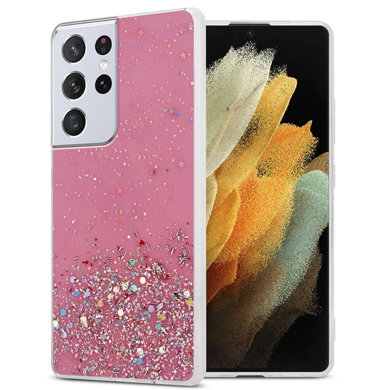 Cadorabo Hülle kompatibel mit Samsung Galaxy S21 ULTRA Schutzhülle aus flexiblem TPU Silikon mit funkelnden Glitter