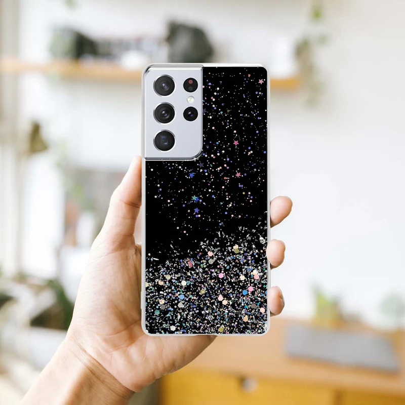 Cadorabo Hülle kompatibel mit Samsung Galaxy S21 ULTRA Schutzhülle aus flexiblem TPU Silikon mit funkelnden Glitter