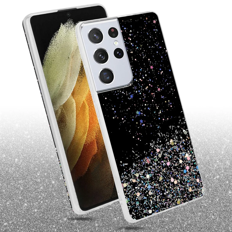 Cadorabo Hülle kompatibel mit Samsung Galaxy S21 ULTRA Schutzhülle aus flexiblem TPU Silikon mit funkelnden Glitter