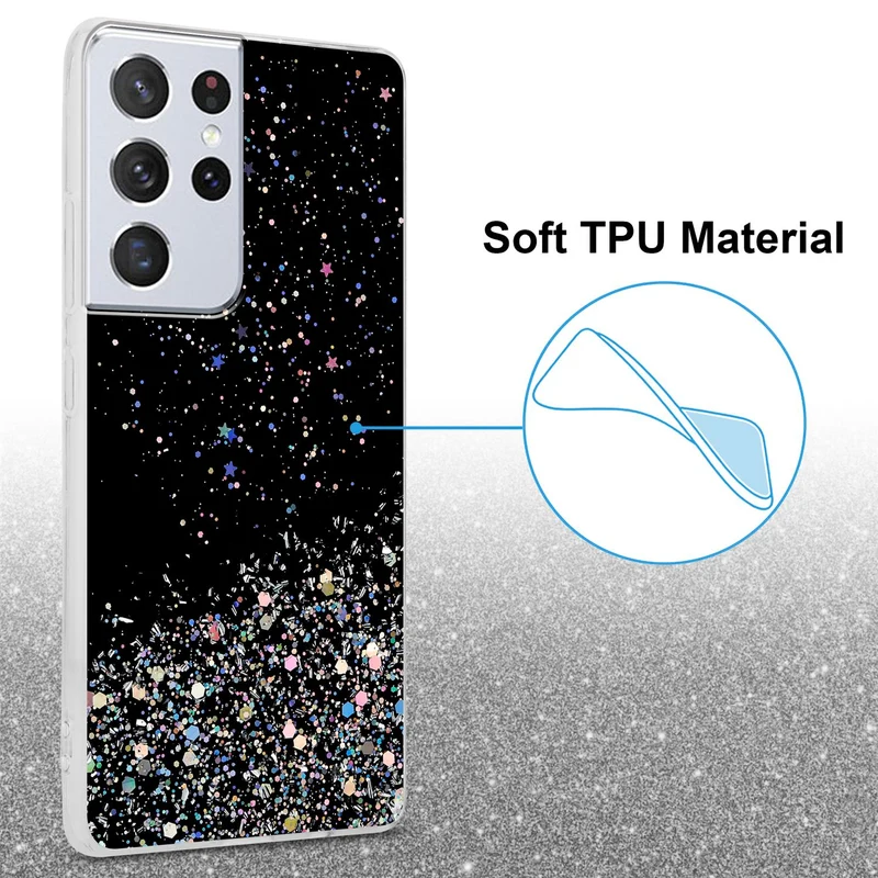 Cadorabo Hülle kompatibel mit Samsung Galaxy S21 ULTRA Schutzhülle aus flexiblem TPU Silikon mit funkelnden Glitter