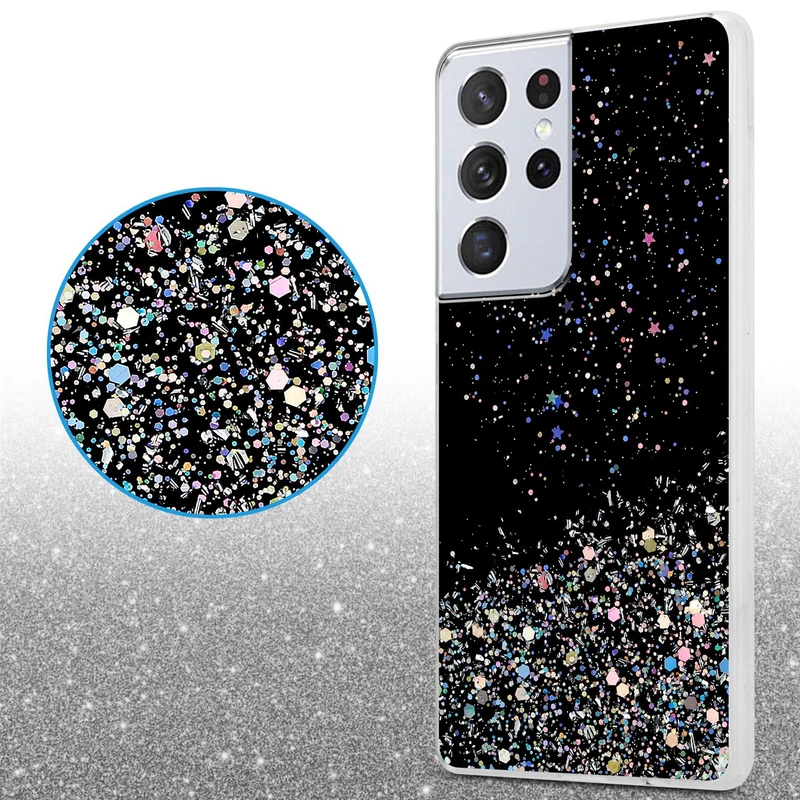 Cadorabo Hülle kompatibel mit Samsung Galaxy S21 ULTRA Schutzhülle aus flexiblem TPU Silikon mit funkelnden Glitter