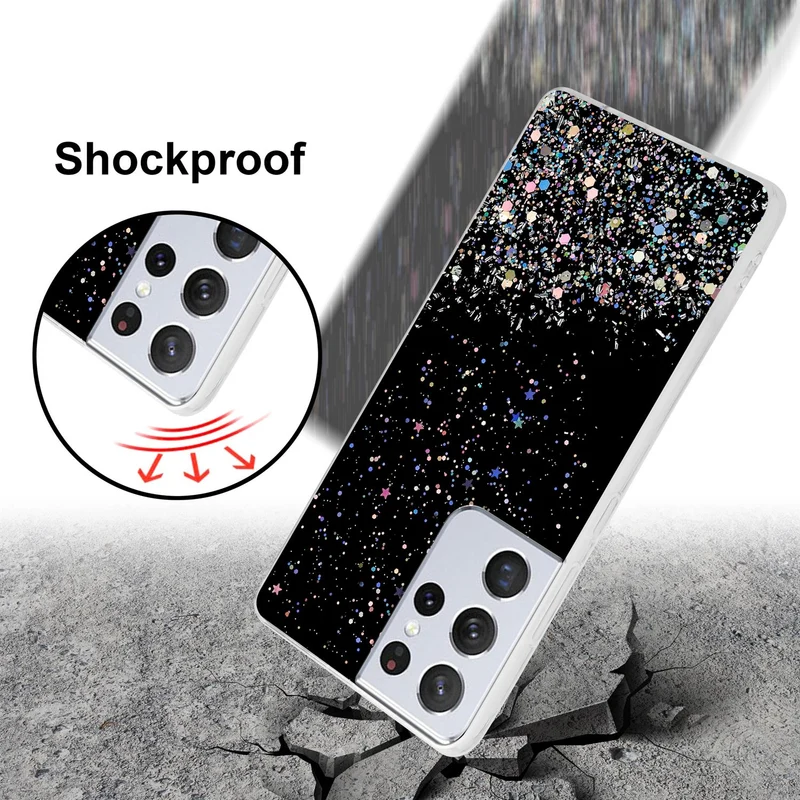 Cadorabo Hülle kompatibel mit Samsung Galaxy S21 ULTRA Schutzhülle aus flexiblem TPU Silikon mit funkelnden Glitter