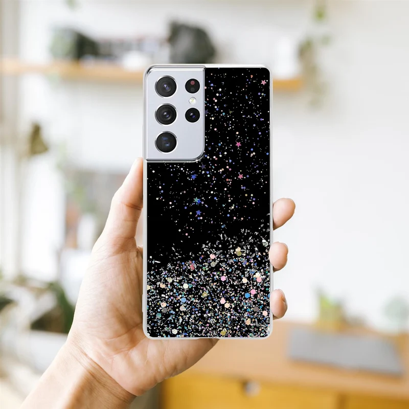 Cadorabo Hülle kompatibel mit Samsung Galaxy S21 ULTRA Schutzhülle aus flexiblem TPU Silikon mit funkelnden Glitter