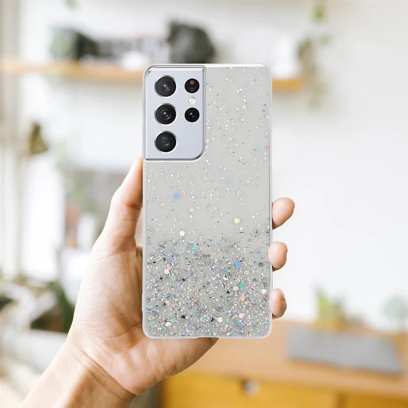 Cadorabo Hülle kompatibel mit Samsung Galaxy S21 ULTRA Schutzhülle aus flexiblem TPU Silikon mit funkelnden Glitter