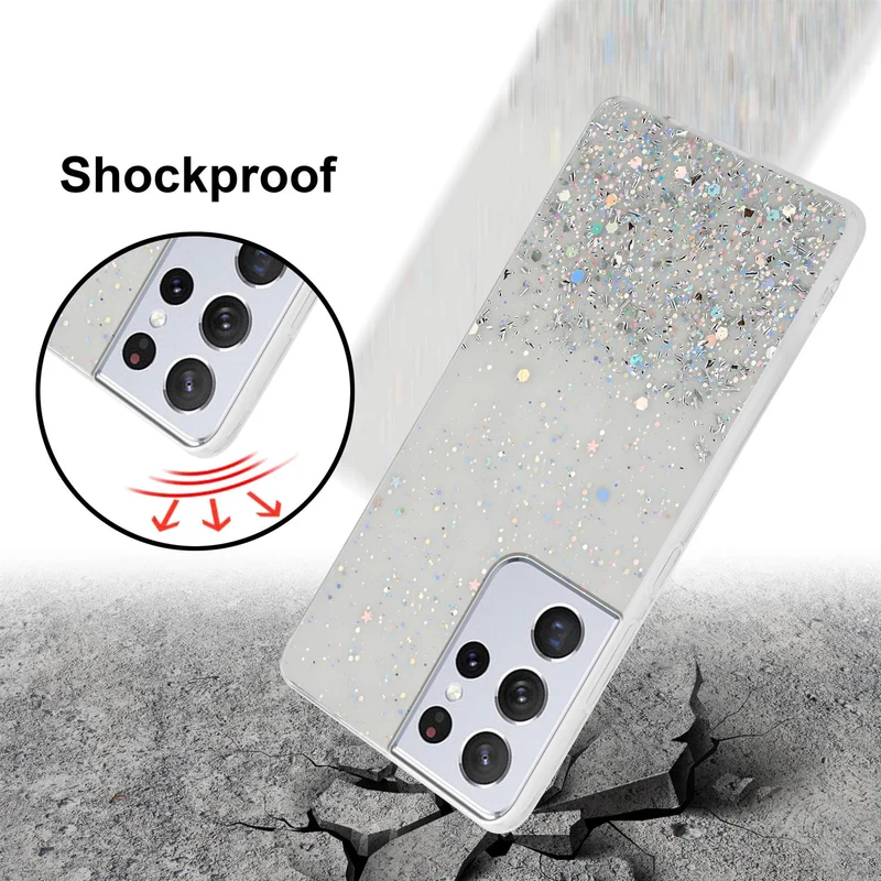 Cadorabo Hülle kompatibel mit Samsung Galaxy S21 ULTRA Schutzhülle aus flexiblem TPU Silikon mit funkelnden Glitter