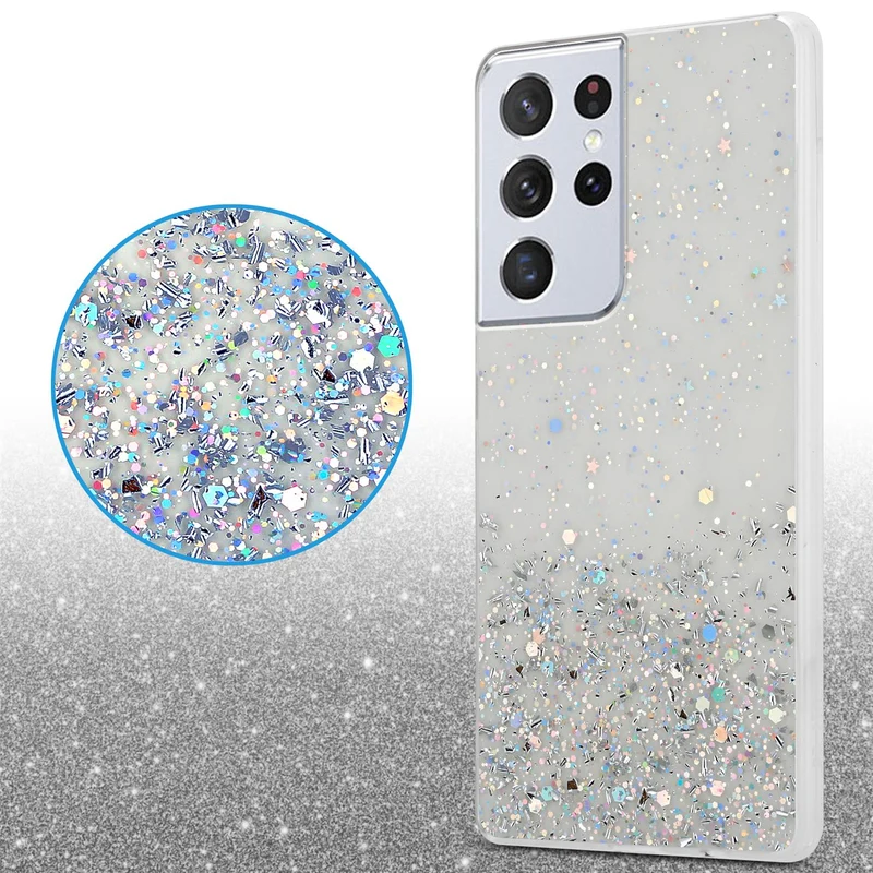 Cadorabo Hülle kompatibel mit Samsung Galaxy S21 ULTRA Schutzhülle aus flexiblem TPU Silikon mit funkelnden Glitter