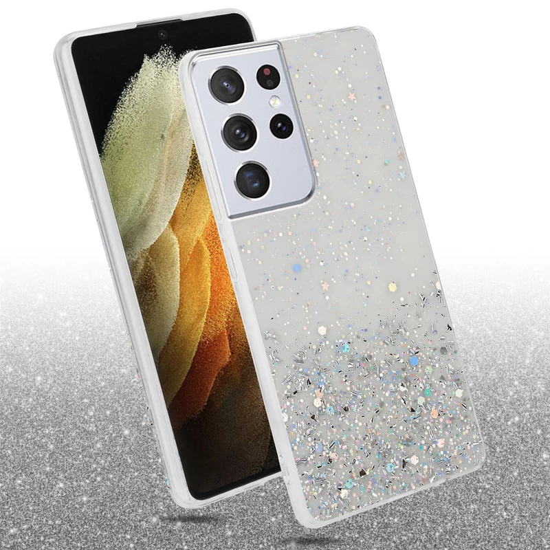 Cadorabo Hülle kompatibel mit Samsung Galaxy S21 ULTRA Schutzhülle aus flexiblem TPU Silikon mit funkelnden Glitter