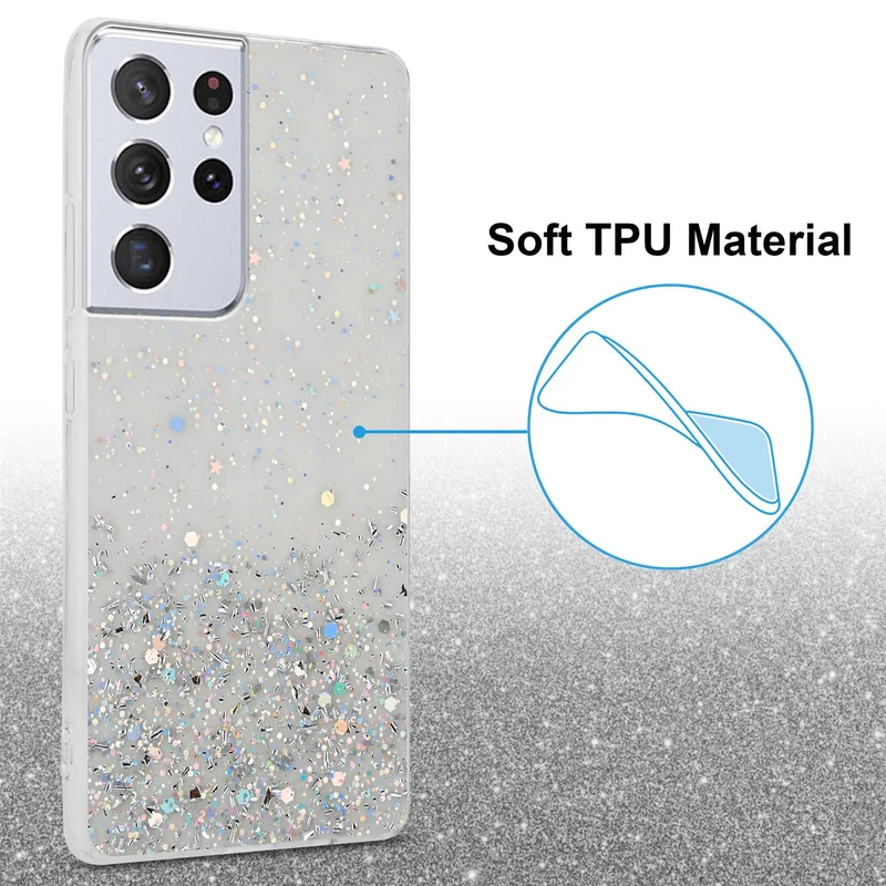 Cadorabo Hülle kompatibel mit Samsung Galaxy S21 ULTRA Schutzhülle aus flexiblem TPU Silikon mit funkelnden Glitter