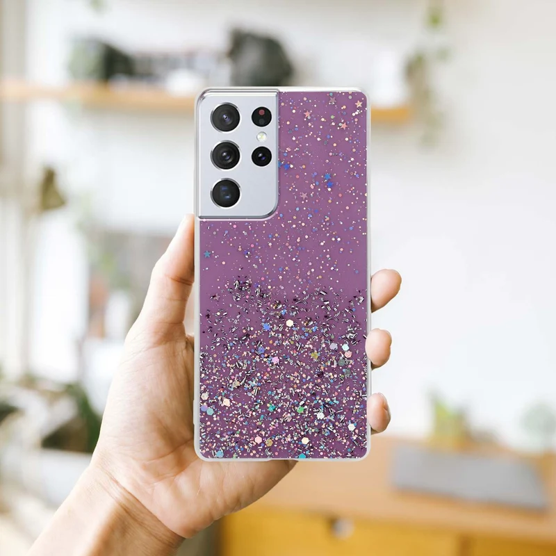 Cadorabo Hülle kompatibel mit Samsung Galaxy S21 ULTRA Schutzhülle aus flexiblem TPU Silikon mit funkelnden Glitter