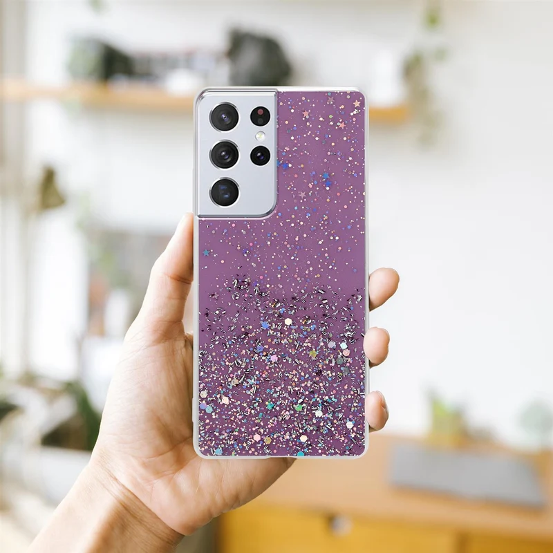Cadorabo Hülle kompatibel mit Samsung Galaxy S21 ULTRA Schutzhülle aus flexiblem TPU Silikon mit funkelnden Glitter