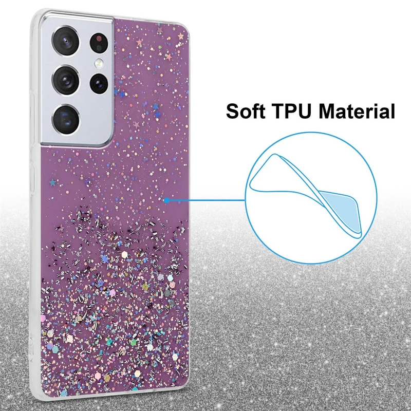 Cadorabo Hülle kompatibel mit Samsung Galaxy S21 ULTRA Schutzhülle aus flexiblem TPU Silikon mit funkelnden Glitter
