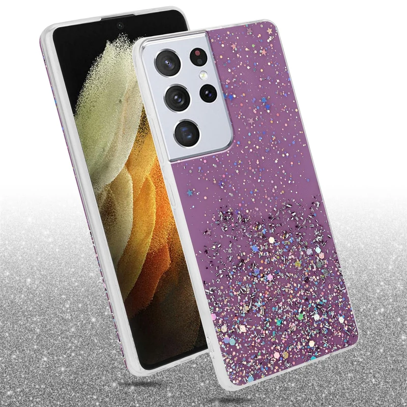 Cadorabo Hülle kompatibel mit Samsung Galaxy S21 ULTRA Schutzhülle aus flexiblem TPU Silikon mit funkelnden Glitter