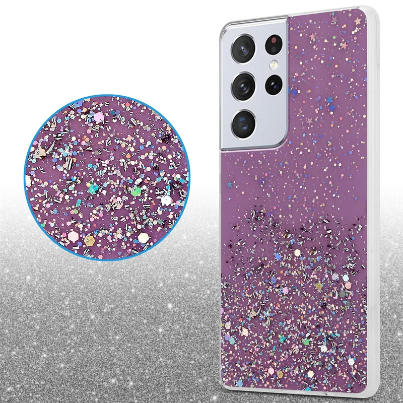 Cadorabo Hülle kompatibel mit Samsung Galaxy S21 ULTRA Schutzhülle aus flexiblem TPU Silikon mit funkelnden Glitter