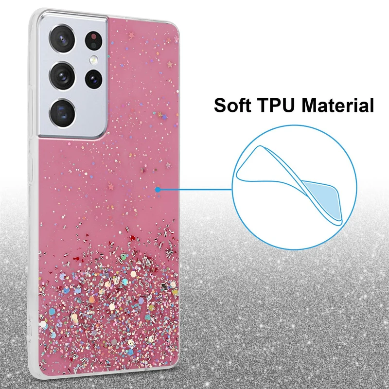 Cadorabo Hülle kompatibel mit Samsung Galaxy S21 ULTRA Schutzhülle aus flexiblem TPU Silikon mit funkelnden Glitter