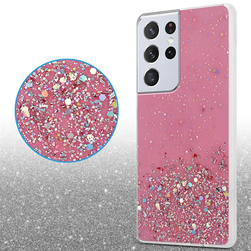 Cadorabo Hülle kompatibel mit Samsung Galaxy S21 ULTRA Schutzhülle aus flexiblem TPU Silikon mit funkelnden Glitter