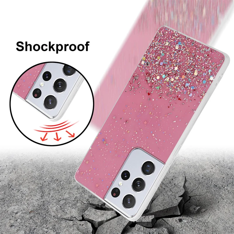 Cadorabo Hülle kompatibel mit Samsung Galaxy S21 ULTRA Schutzhülle aus flexiblem TPU Silikon mit funkelnden Glitter