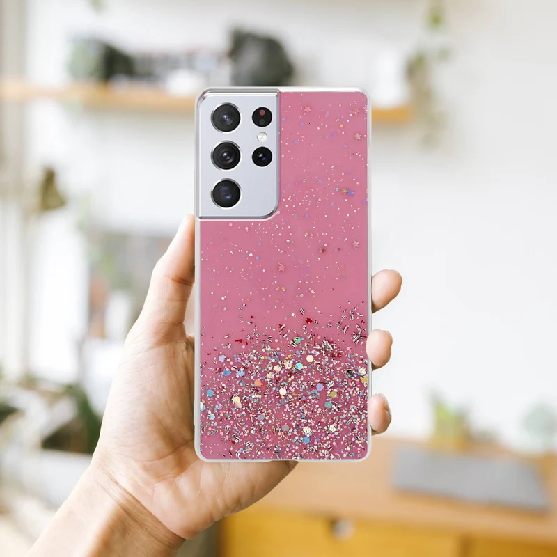 Cadorabo Hülle kompatibel mit Samsung Galaxy S21 ULTRA Schutzhülle aus flexiblem TPU Silikon mit funkelnden Glitter