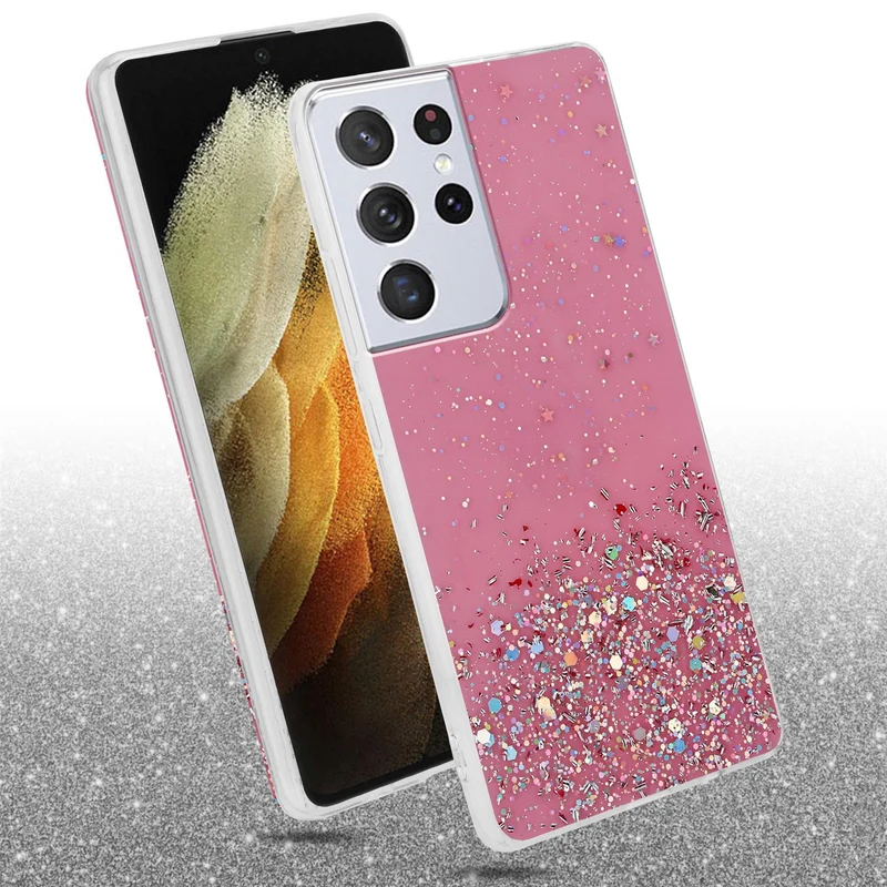 Cadorabo Hülle kompatibel mit Samsung Galaxy S21 ULTRA Schutzhülle aus flexiblem TPU Silikon mit funkelnden Glitter