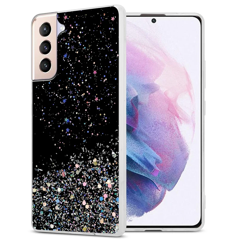 Cadorabo Hülle kompatibel mit Samsung Galaxy S21 PLUS Schutzhülle aus flexiblem TPU Silikon mit funkelnden Glitter