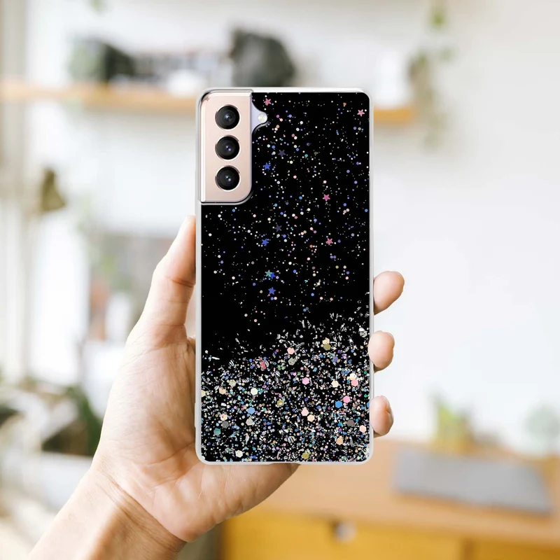 Cadorabo Hülle kompatibel mit Samsung Galaxy S21 PLUS Schutzhülle aus flexiblem TPU Silikon mit funkelnden Glitter
